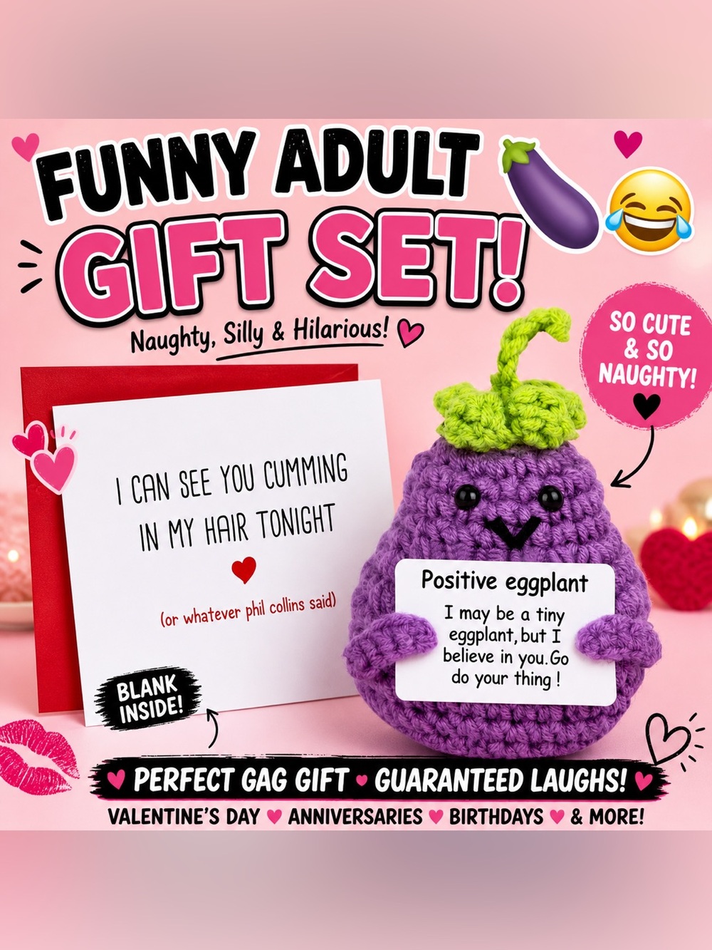 Funny Adult Gift Set Card & Plush Eggplant Naughty Humor Gag Gift